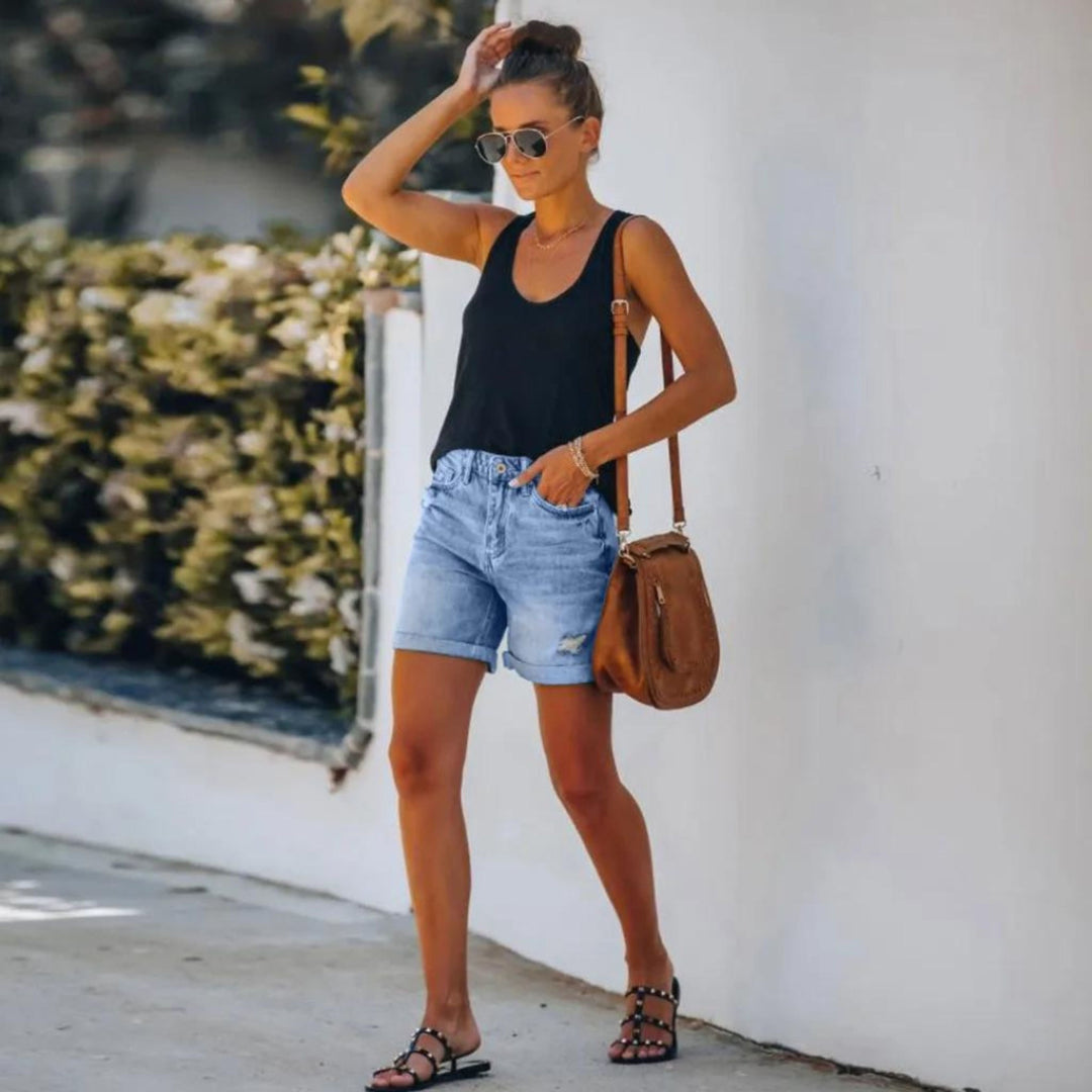 Vianne™|High Waist Denim Short