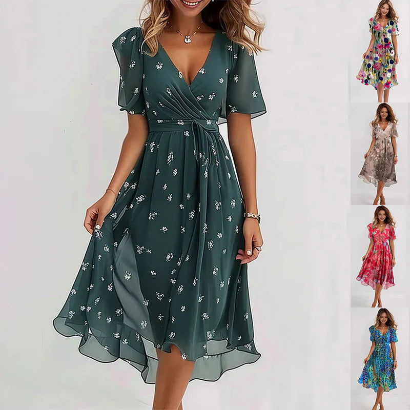 Sadie™|Elegant dress with short sleeves