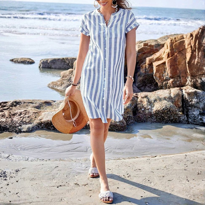 Yara™| Elegant Striped Shirt Dress