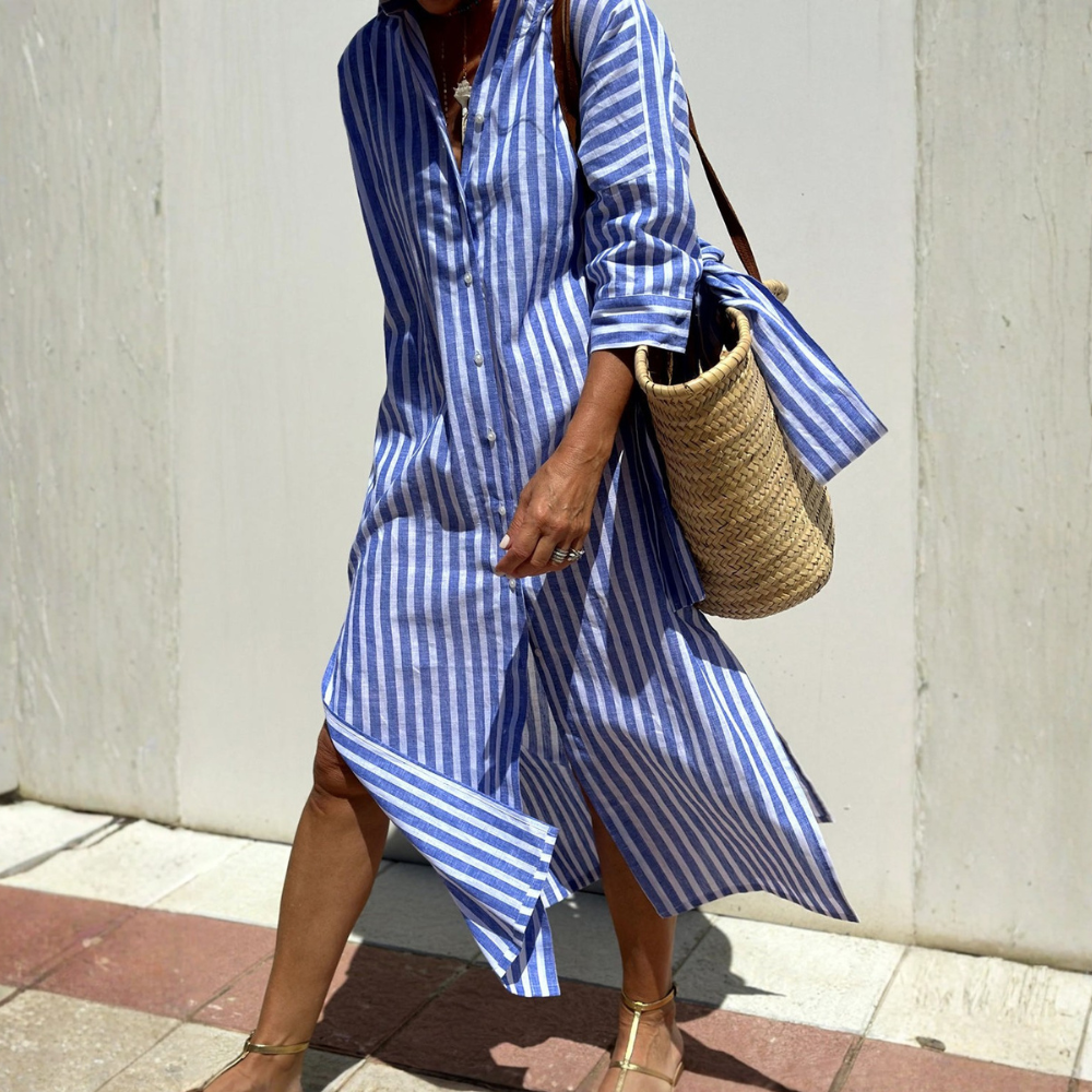 Melissa™|Elegant Striped Shirt Dress