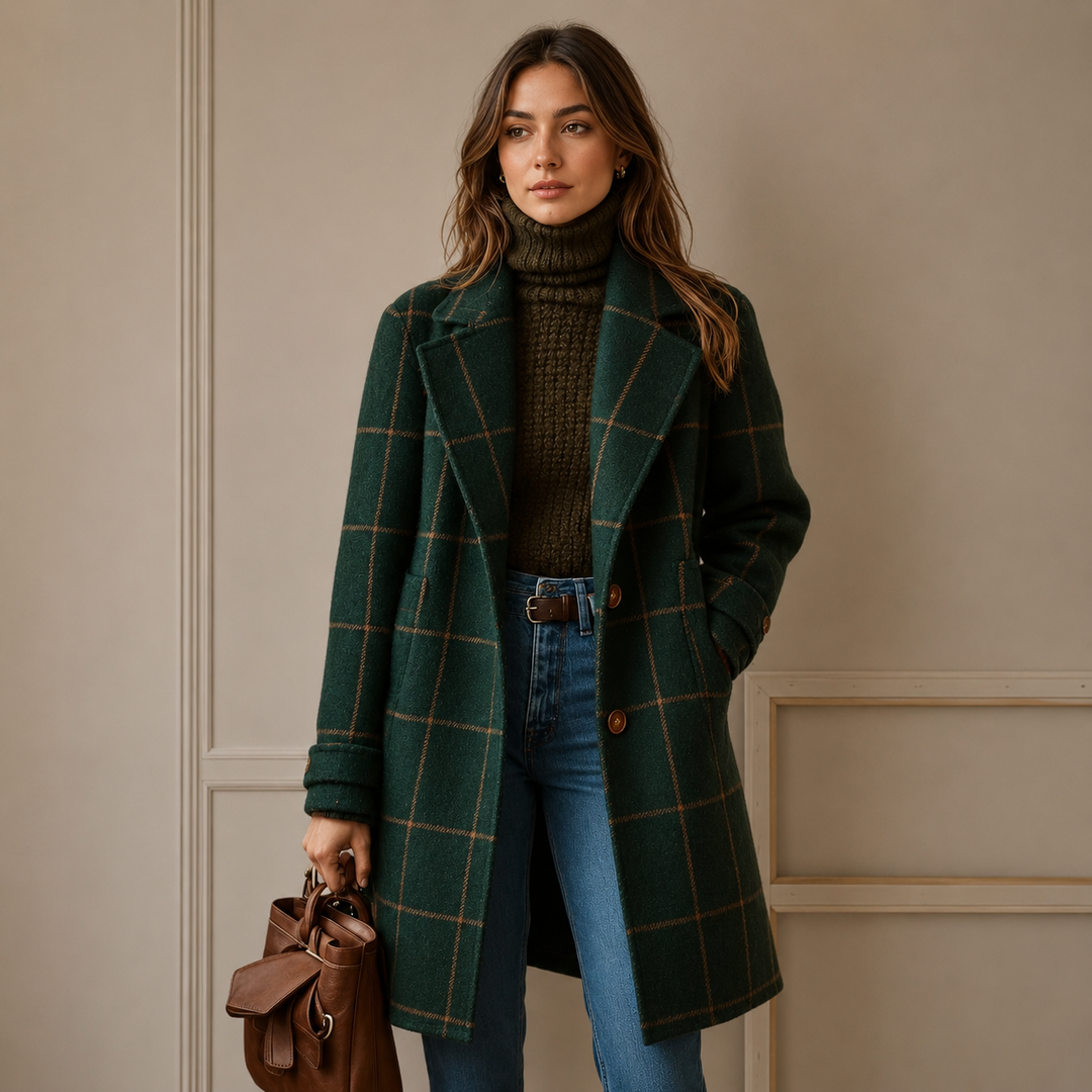 Judith™ | Long Tweed Plaid Coat