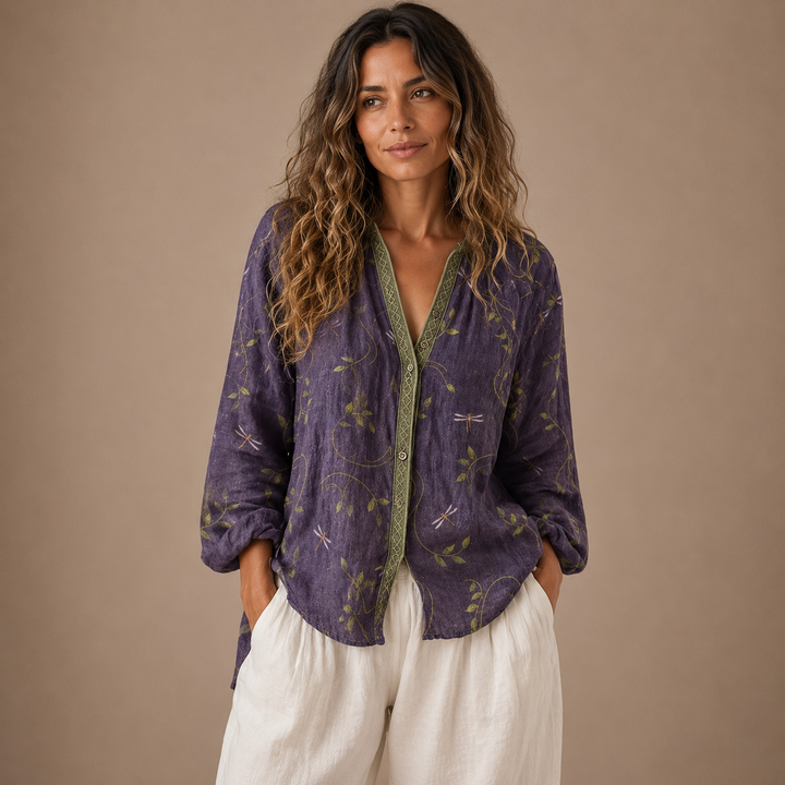 Aaliyah™|Vintage Blouse With Leaf Print