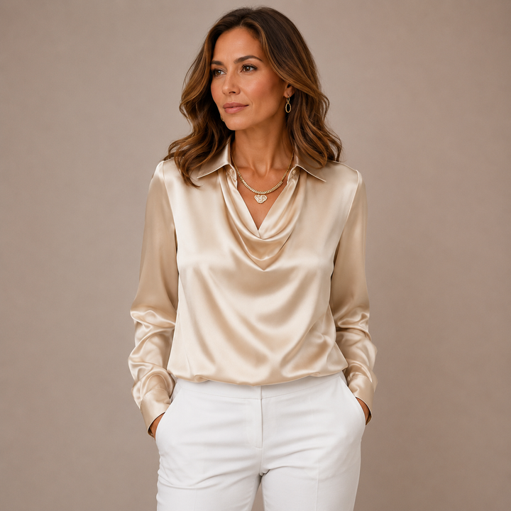 Maeve™|Shiny Blouse with Ruffled Collar