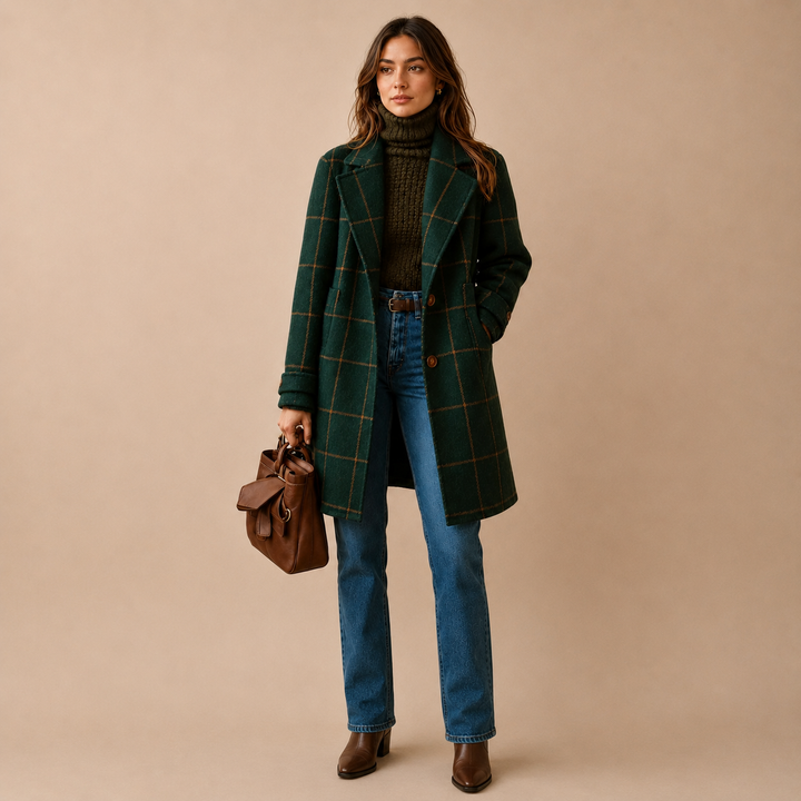 Judith™ | Long Tweed Plaid Coat