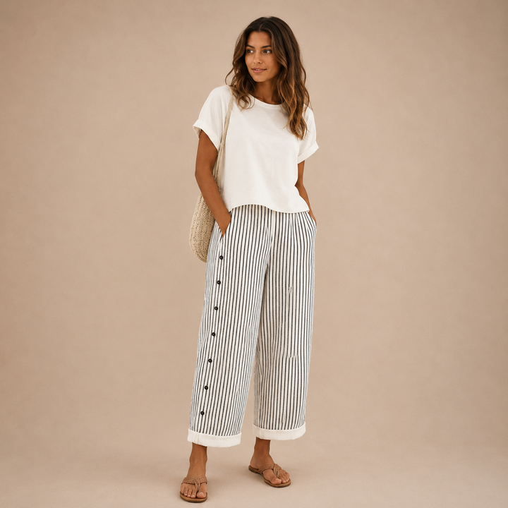 Asah™|Seabreeze Stripe Button Trousers