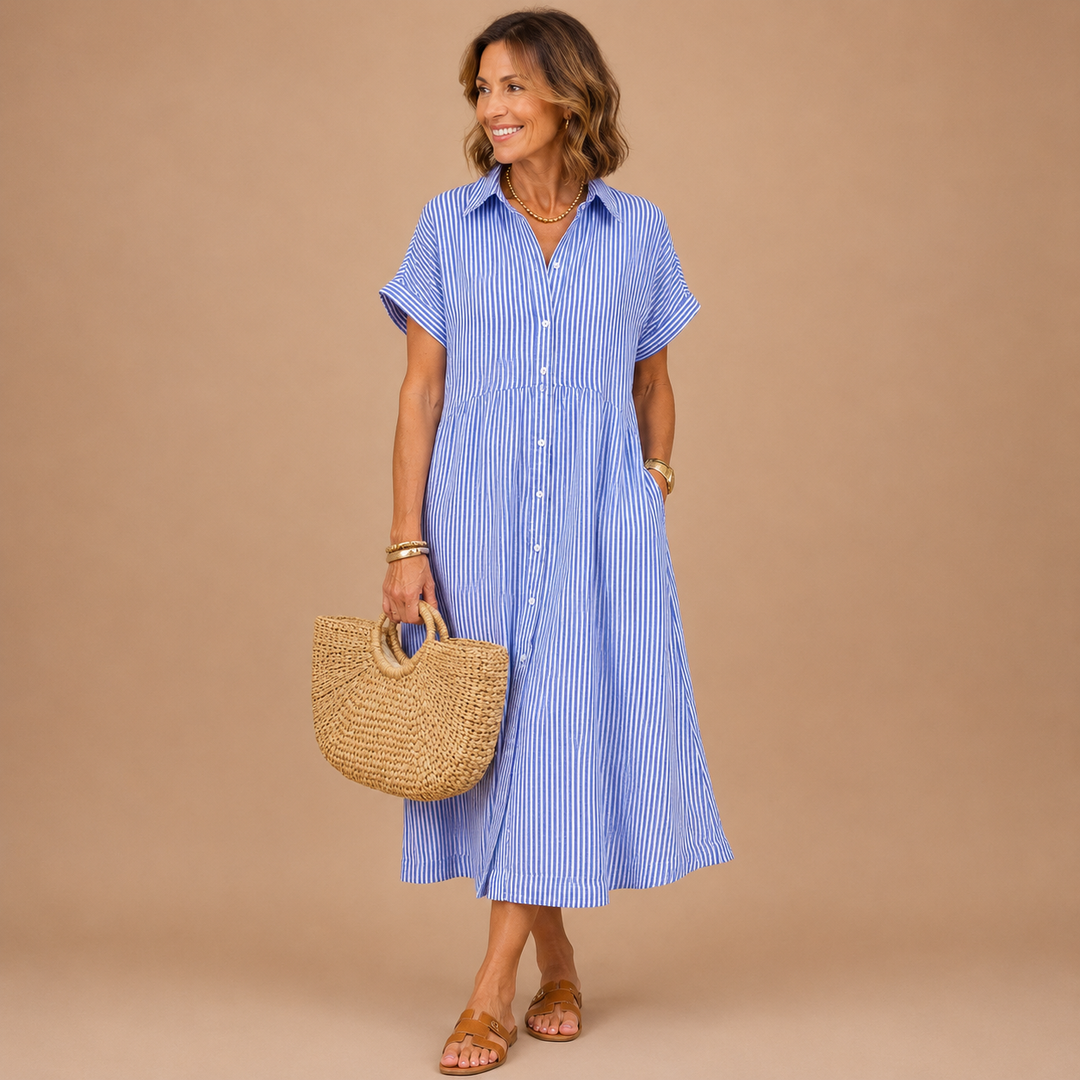 Delilah™|Flattering striped shirtdress
