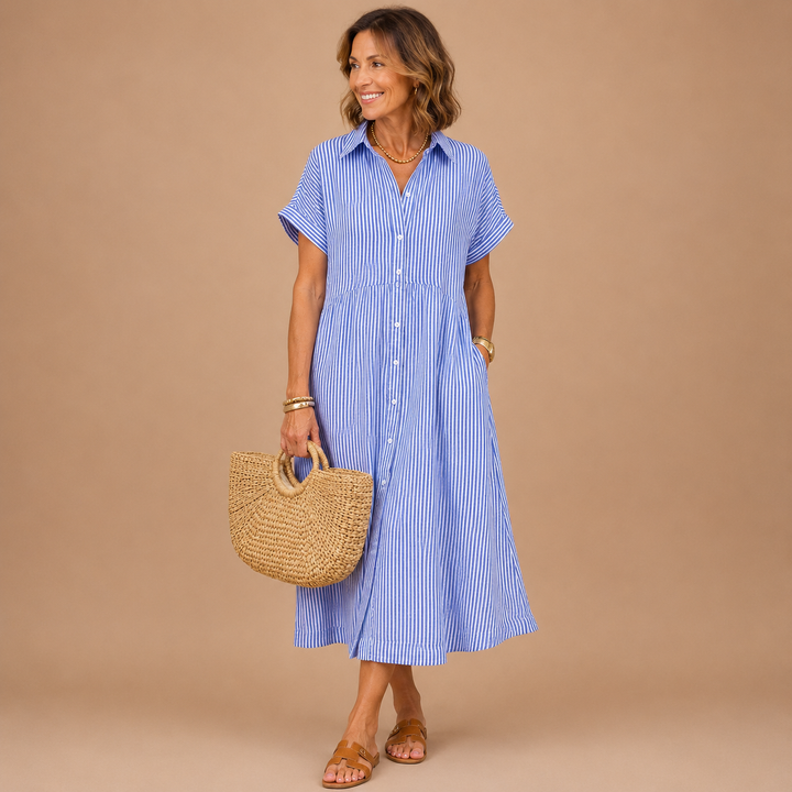 Delilah™|Flattering striped shirtdress
