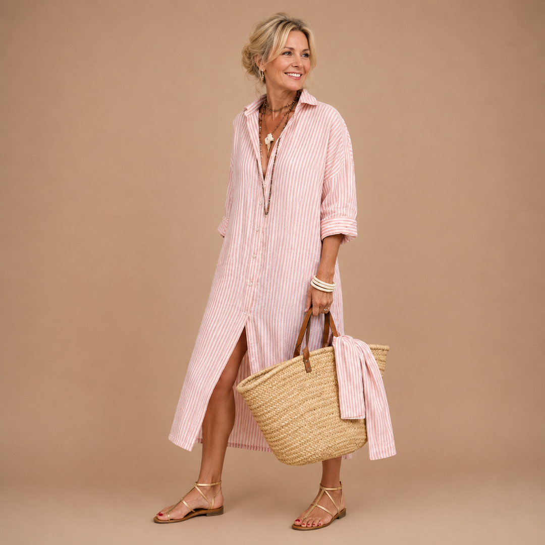 Melissa™|Elegant Striped Shirt Dress