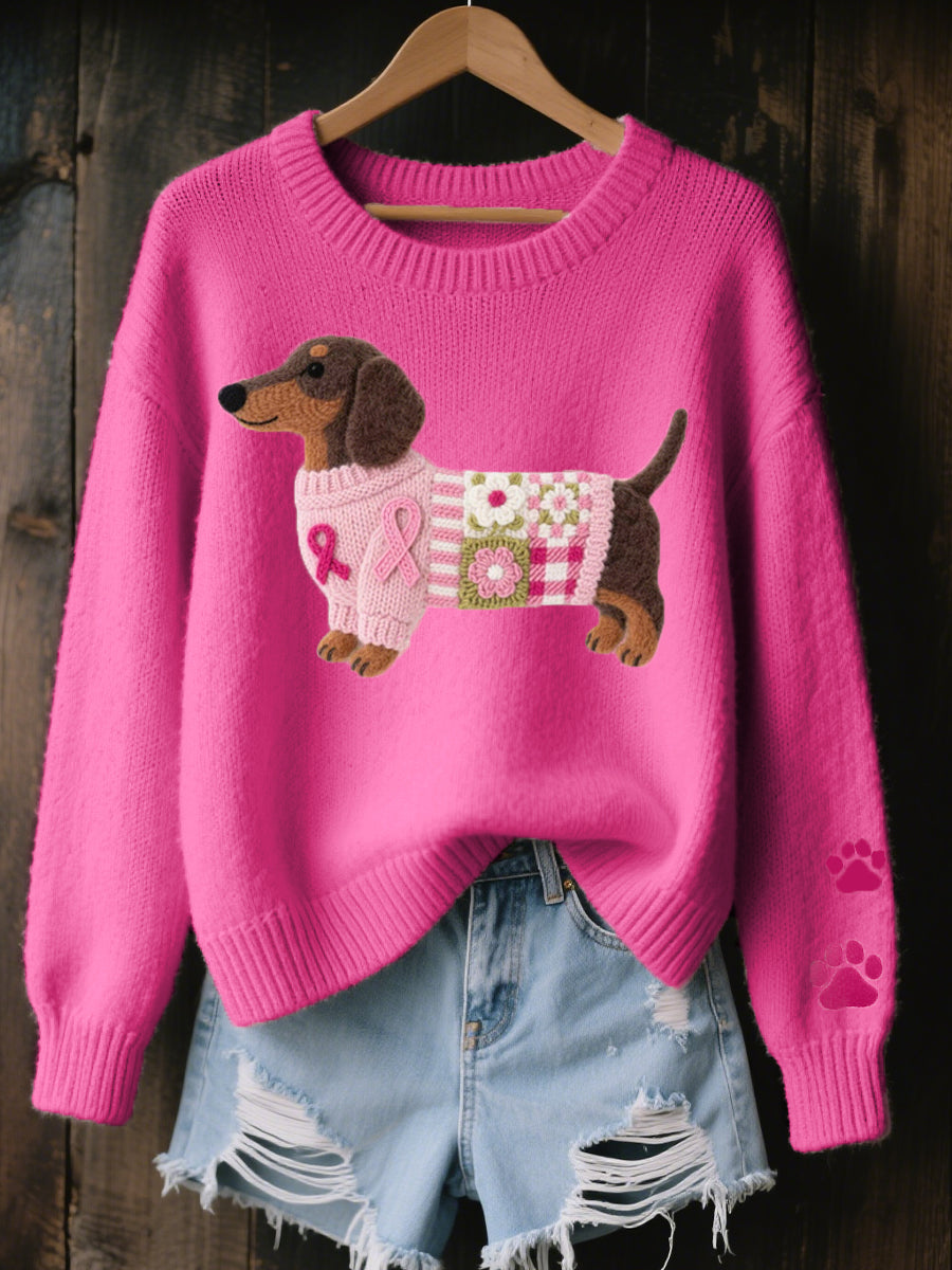 Naoni™ | Sweater in Knit with Dachshund Felt Pattern