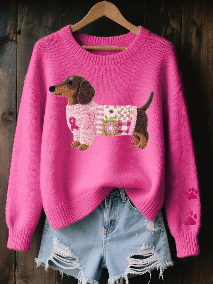 Naoni™ | Sweater in Knit with Dachshund Felt Pattern