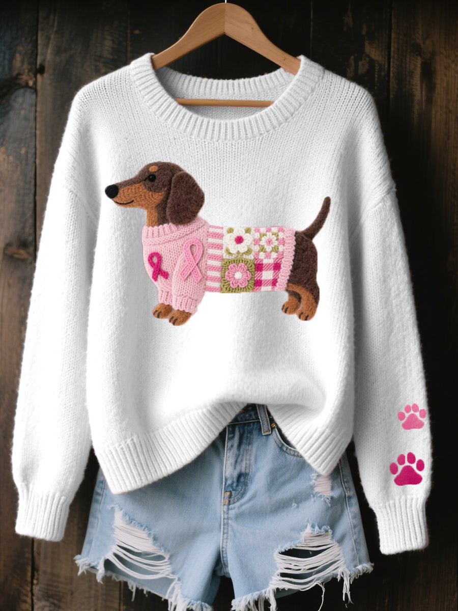 Naoni™ | Sweater in Knit with Dachshund Felt Pattern