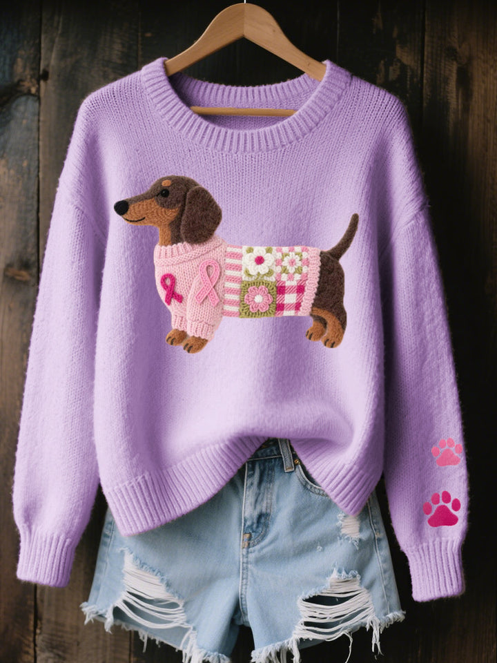 Naoni™ | Sweater in Knit with Dachshund Felt Pattern