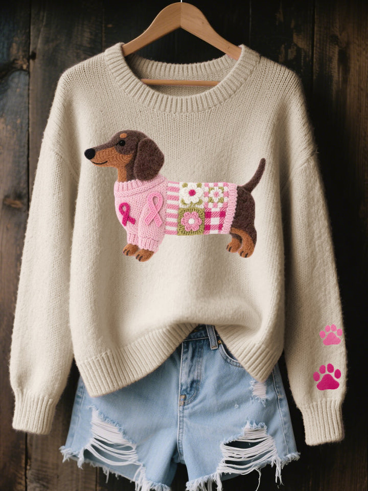 Naoni™ | Sweater in Knit with Dachshund Felt Pattern